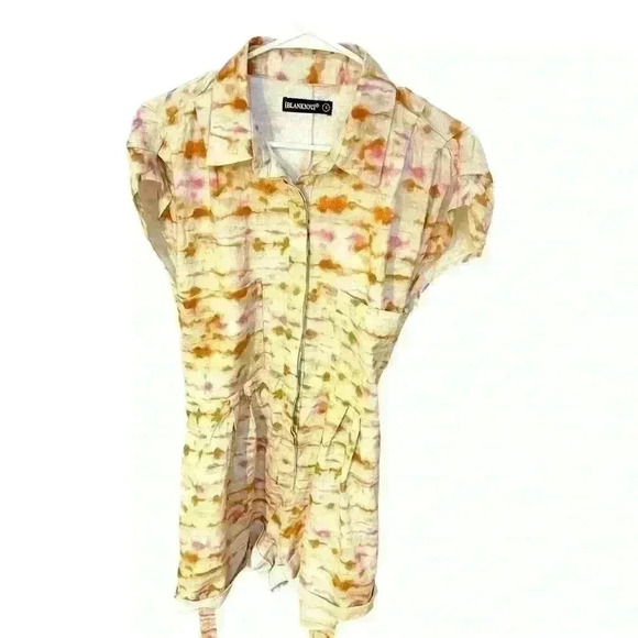 BLANK NYC Relaxed Fit Luxury Romper Size S Linen Cotton Blend Tan Pink tye dye - Picture 6 of 8